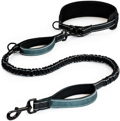 DearWells waist dog running leash with shock absorbing rope bungee extended.