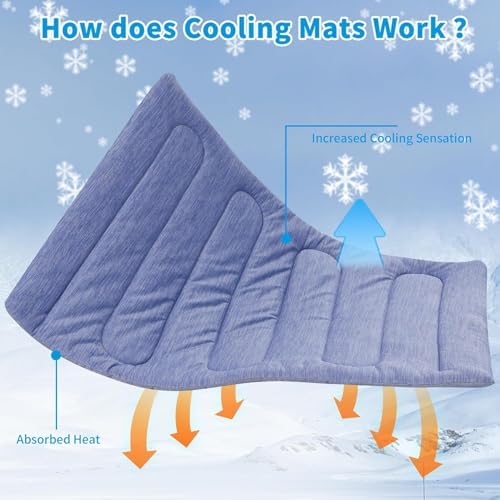 Blue portable cooling blanket for large dogs showing the lightweight travel friendly structure