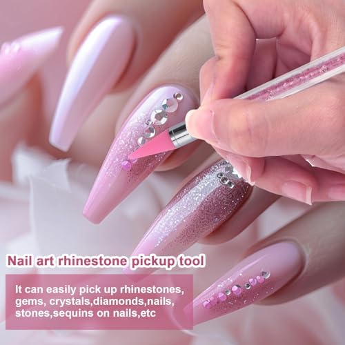 Close up of wax tip picking up a rhinestone
