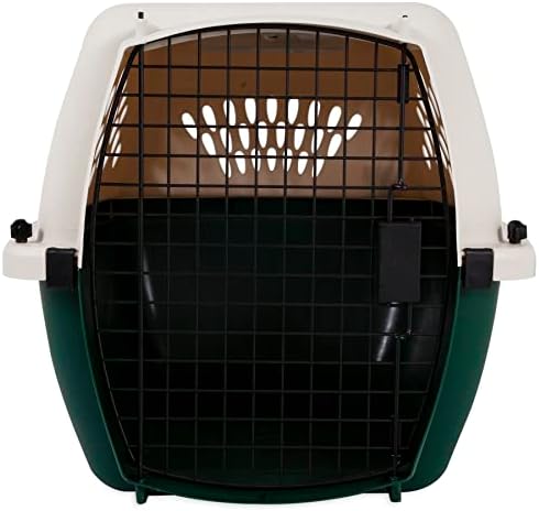 Petmate travel crate showing the premium top shell storage compartments for dog treats