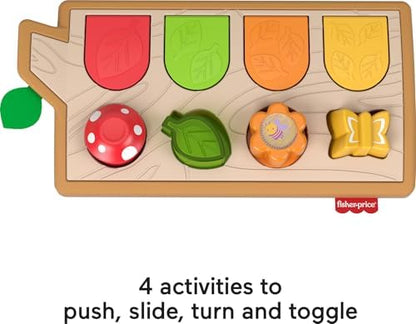 Side view of Fisher-Price developmental infant toy featuring the squeaking mouse and fox characters