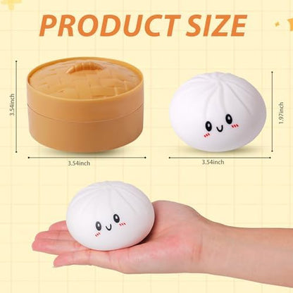 Adult hand squeezing the stretchy dough ball stress relief toy