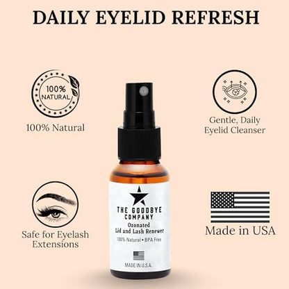 Hypochlorous acid eyelid cleanser spray in amber glass bottle for blepharitis treatment