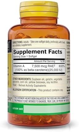 Mason Natural Beta Carotene supplement facts label panel