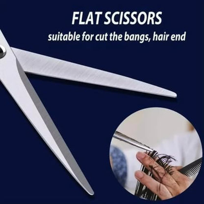 Close up view of the ergonomic handles and texturizing teeth of the thinning scissors