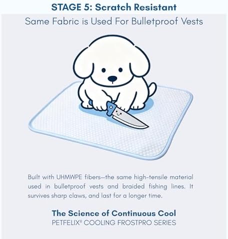 Petfelix 18x14 inches blue small dog cooling blanket on hardwood floor