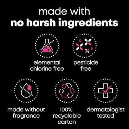 Dermatologist-tested label on U by Kotex 100 count panty liner bulk pack.