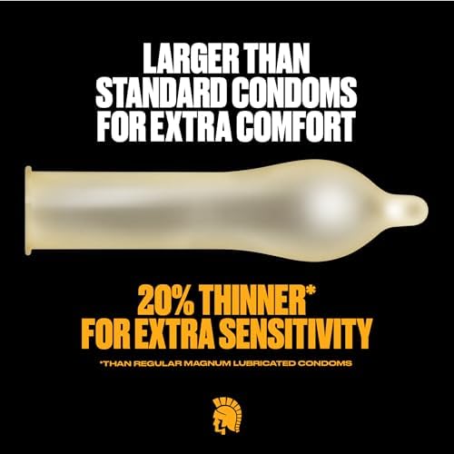 Close up of the large size ultra thin lubricated latex condom packaging details.