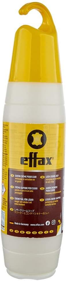 Effax Leather Cream Soap showing the innovative hangable Flic Flac hook design