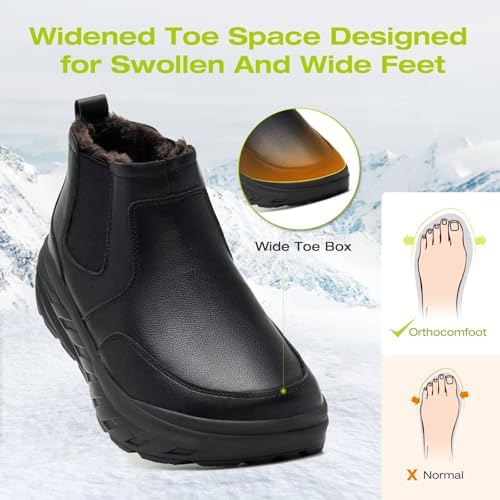 Side profile of black leather diabetic dress shoes showing the thick EVA comfort sole.
