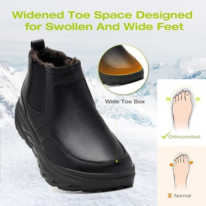 Side profile of black leather diabetic dress shoes showing the thick EVA comfort sole.