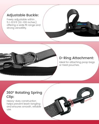 WANFIRE dual handle padded dog leash showing neoprene foam cushioning details.