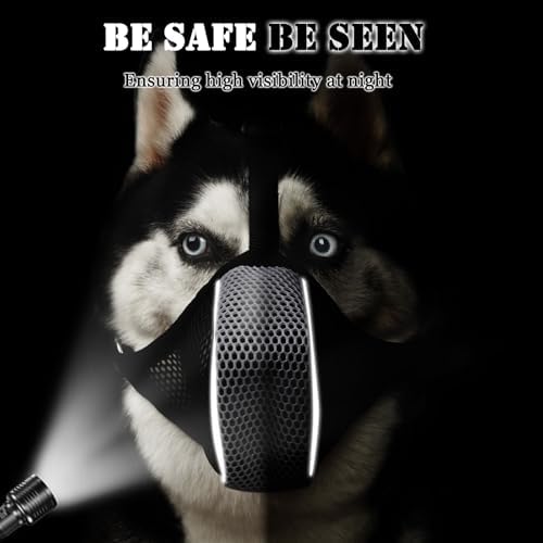 Mayerzon dog muzzle reflective feature in low light