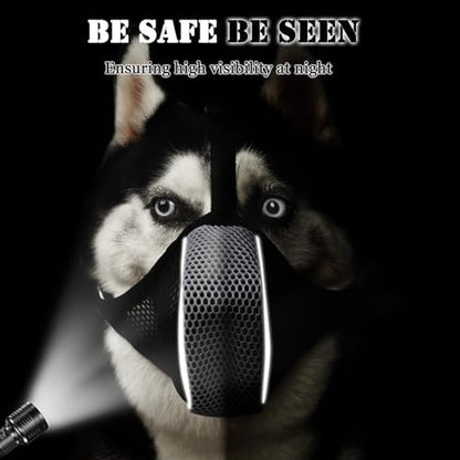 Mayerzon dog muzzle reflective feature in low light