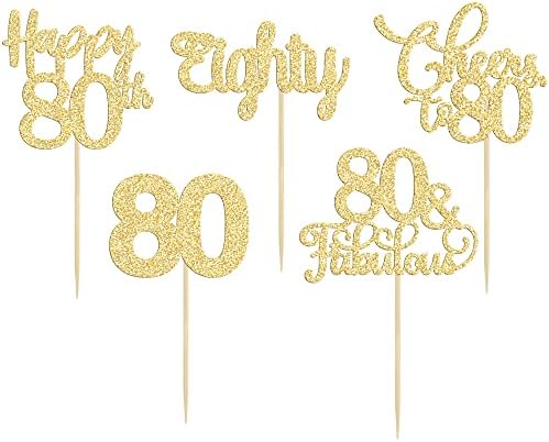 30 pack of Ephlyn 80th birthday dessert toppers on display