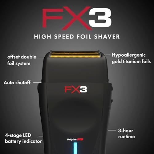 Close-up detail of the offset double foil head assembly on the BaBylissPRO FX3 professional razor