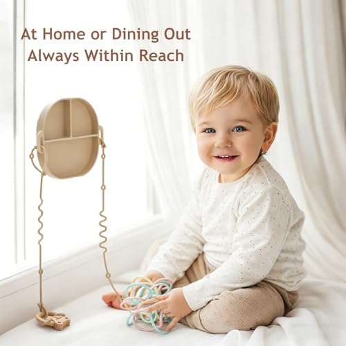 Sage colored silicone toddler plate with suction