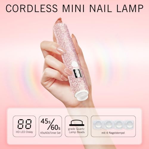 Christine Shelly portable mini gel nail lamp highlighting the digital LCD display screen showing the timer status.