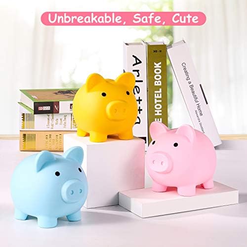 PJDRLLC unbreakable money bank placed as a decorative accessory on a children room bookshelf.