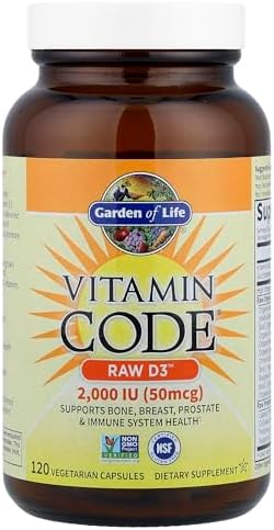 Raw Vitamin D3 2000 IU vegetarian capsules for daily bone and immune wellness support