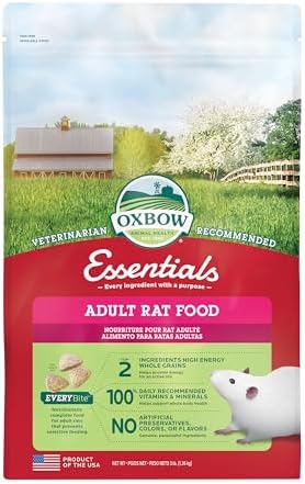 Veterinarian recommended adult rodent pellet food bag back view with feeding instructions