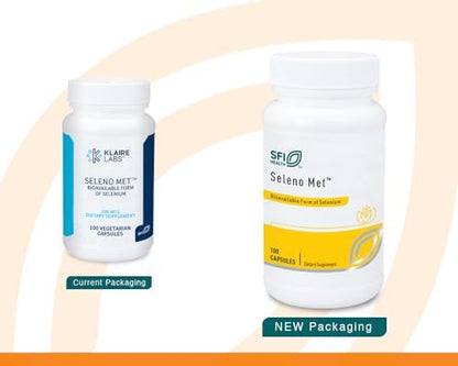 Klaire Labs Seleno Met 100 capsules nutritional facts label showing 200mcg L selenomethionine
