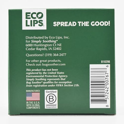 Eco Lips Bug Soother natural essential oil wipes package showcasing the authentic USA imported seal.