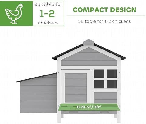 PawHut Chicken Coop Outdoor Weatherproof, Wooden Duck House with Nesting Box, Pull-Out Metal Tray, for 1-2 Chickens, Rabbits, Ducks, Poultry Cage Rabbit Hutch for Backyard, Farm, 36" x 25" x 27" - Image 4