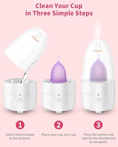 SHKIBY electric period cup cleaner with automatic power button and steam lid.