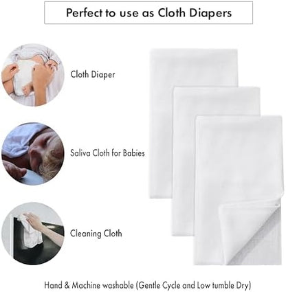 Stack of 10 pack birdseye cloth diapers white