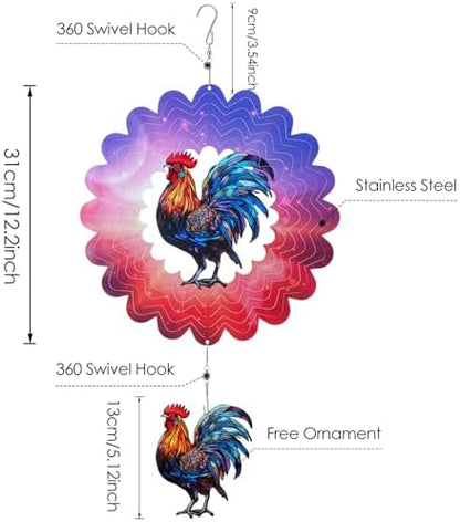 Rooster Hanging Wind Spinner Outdoor - 12 Inches Stainless Steel Wind Sculpture Aesthetic Wind Chime Chicken Farmhouse Art Ornaments for Garden Yard Balcony Patio Lawn Yard Decorations - Image 6