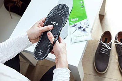 Close up of activated charcoal layer in Kaps odour eating shoe inserts