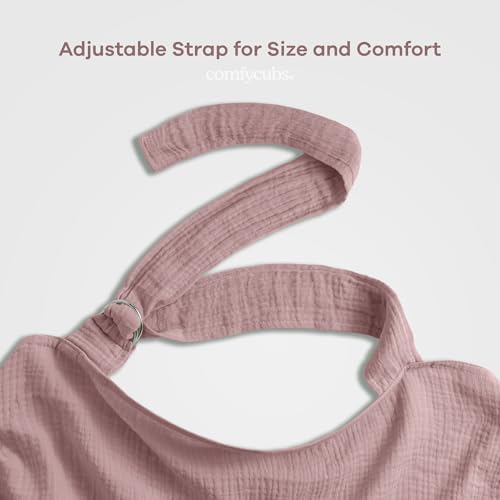 Mother using Comfy Cubs nursing cover with adjustable strap