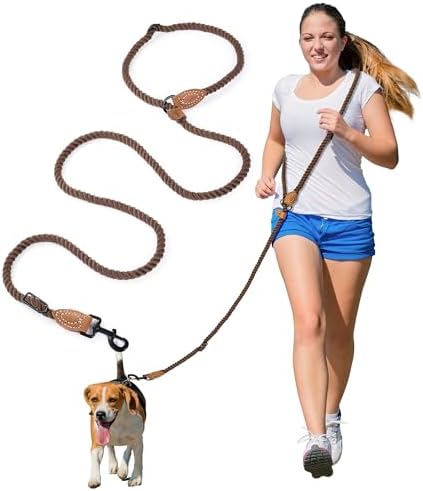 Dark brown cotton rope leash for active dog training