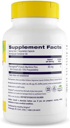 Healthy Origins Pycnogenol supplement bottle back label with ingredients