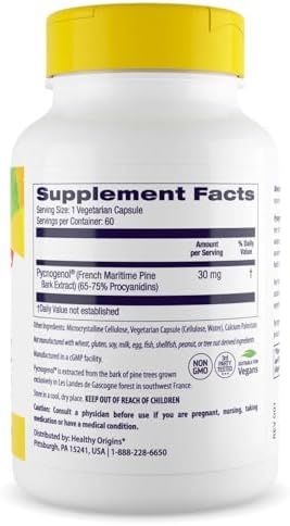 Healthy Origins French maritime pine bark extract 30 mg supplement label facts