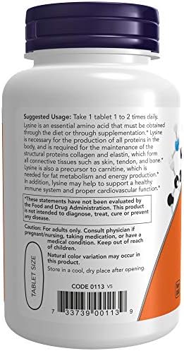 Now Foods L-Lysine tablet nutritional supplement facts
