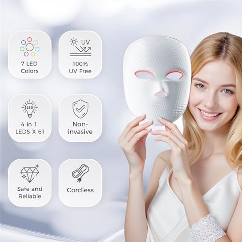 ONLUKY infrared light therapy mask showing the inner LED nodes lit up in vibrant red color mode.