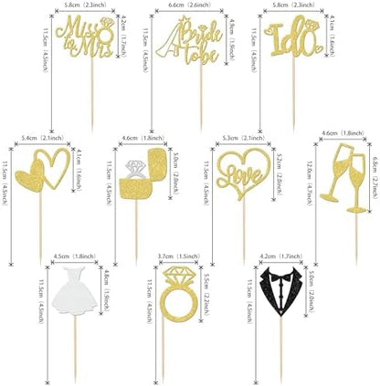 Gold glitter diamond ring bridal shower cupcake picks