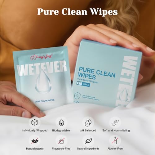Individually wrapped travel packs of Tracy's Dog intimate wet wipes for portability