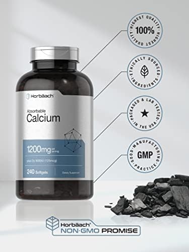 Horbäach Calcium bottle showing non-GMO and gluten-free labels