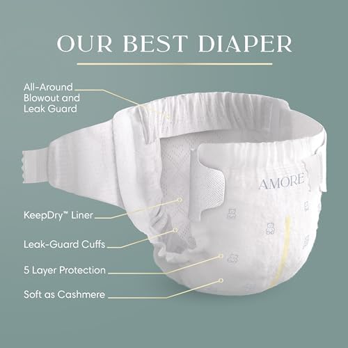 Pampers Amore diaper packaging showing 5-layer protection detail