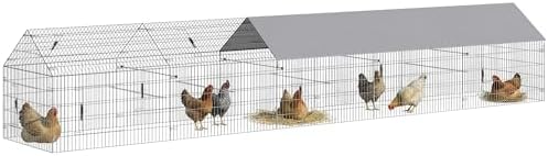 PawHut Metal Chicken Coop, Large Chicken Run with Water-Resistant & Anti-UV Cover for 7-9 Hens, Outdoor Hen House Rabbit Hutch with 10 Doors for Duck, Small Animal, for Backyard, 21' x 3.5' x 3.6' - Image 2