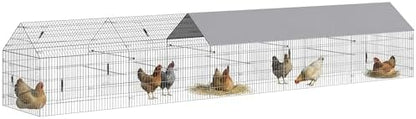 PawHut Metal Chicken Coop, Large Chicken Run with Water-Resistant & Anti-UV Cover for 7-9 Hens, Outdoor Hen House Rabbit Hutch with 10 Doors for Duck, Small Animal, for Backyard, 21' x 3.5' x 3.6' - Image 2