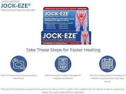 Authentic JOCK-EZE soothing groin rash relief cream box displaying ingredient checklist and expiration date.