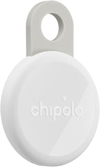 Chipolo Loop rechargeable bluetooth tracking tag front view in chalk white.