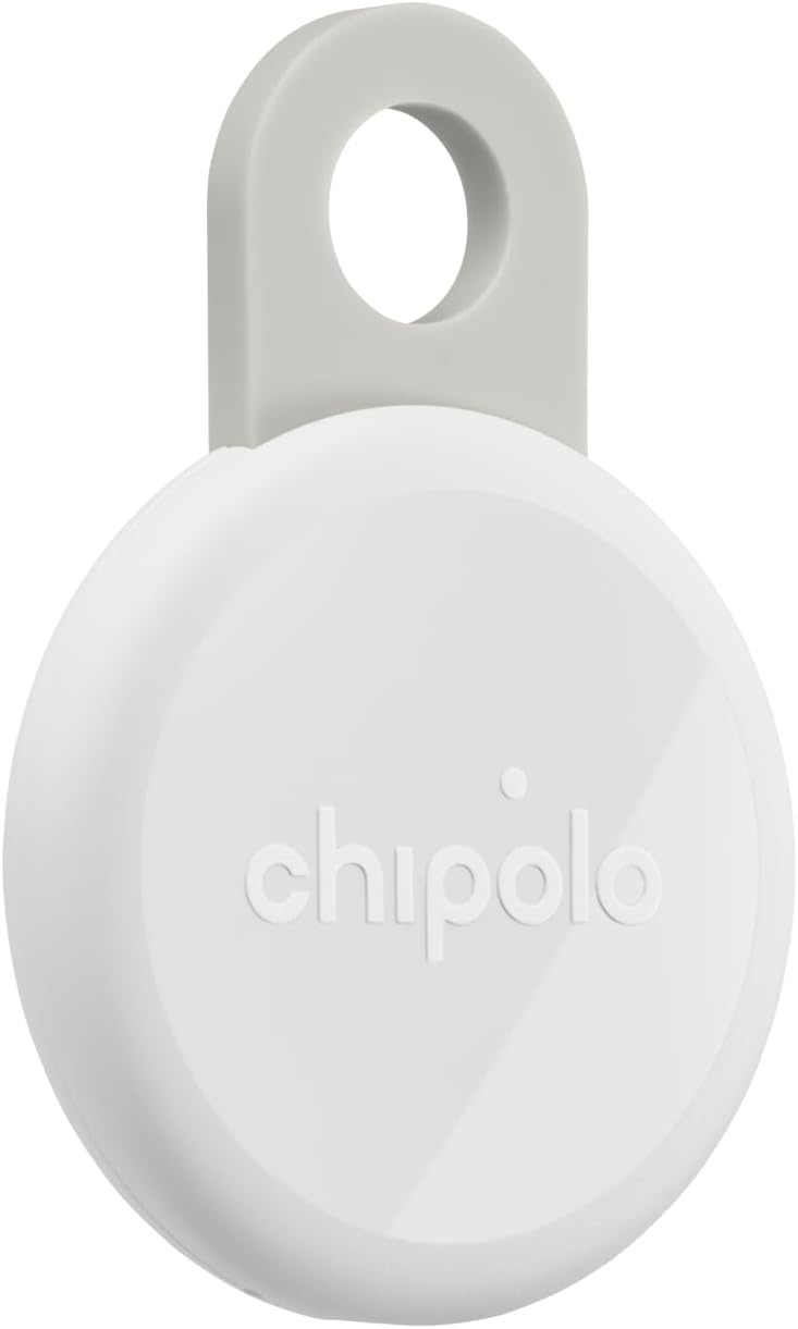 Chipolo Loop rechargeable bluetooth tracking tag front view in chalk white.
