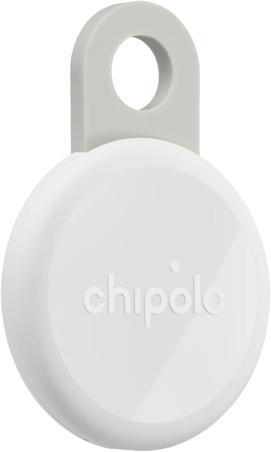 Chipolo Loop rechargeable bluetooth tracking tag front view in chalk white.