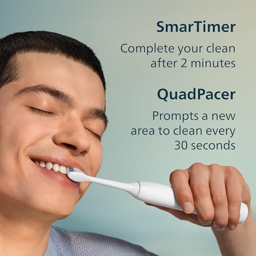 Philips Sonicare premium dental tool packaging highlighting the Smartimer and Quadpacer features.
