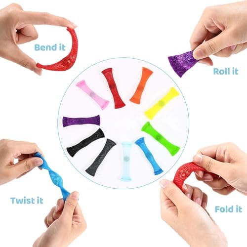 Demonstration of a hand squeezing and sliding the inner marble inside the colorful nylon sleeve.